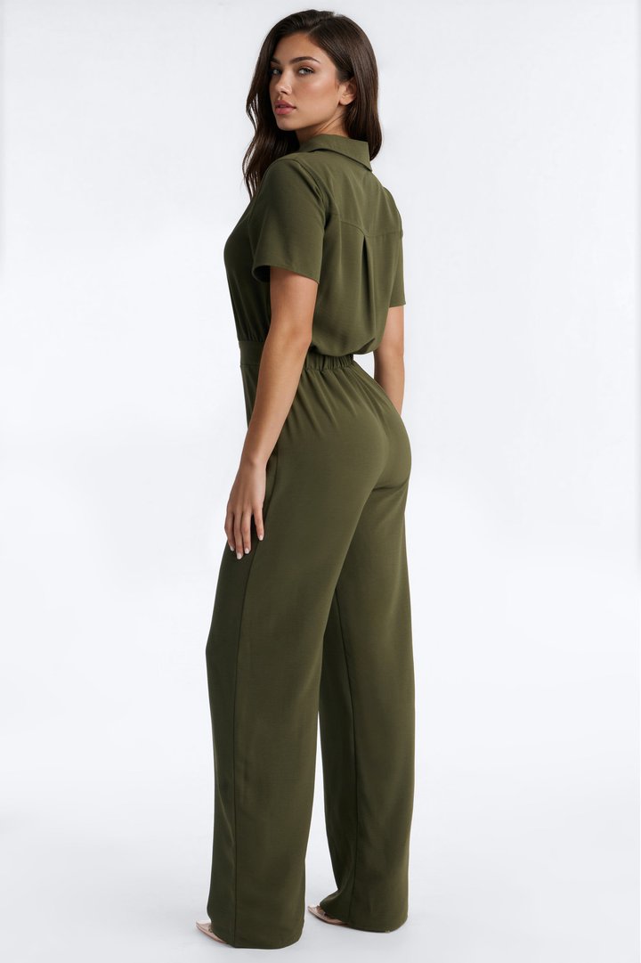 Makenzie Short Sleeve Jumpsuit - Olive