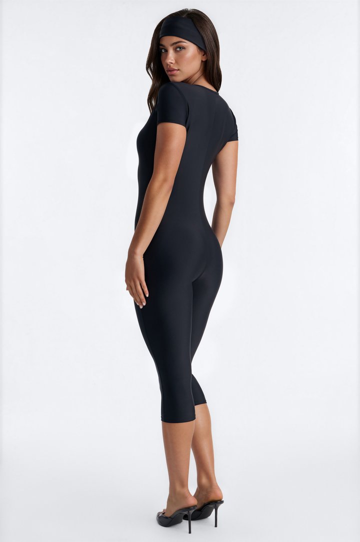 Mia Plunge Neck 2 piece Capri Jumpsuit - Black