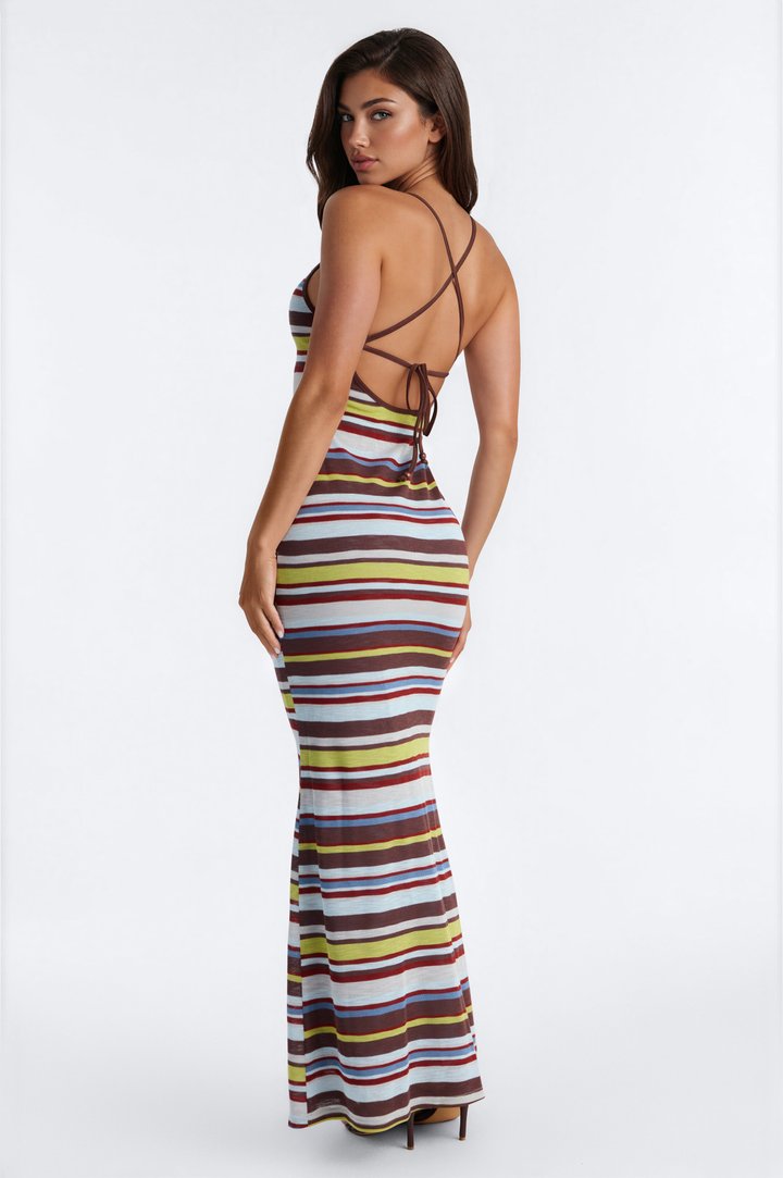 Makena Striped Sweater Maxi Dress - Brown/combo