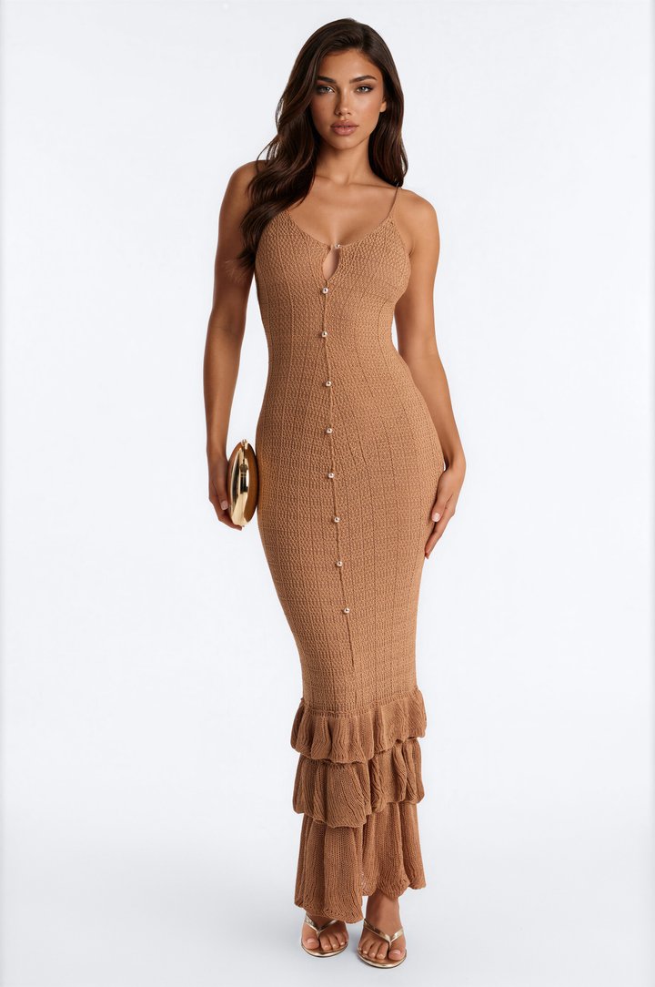 Serena Ruffle Sweater Maxi Dress - Mocha