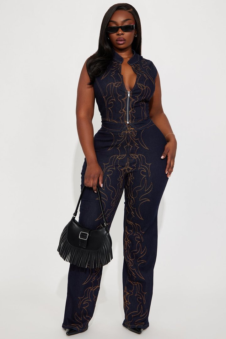 Take The Reigns Embroidered Denim Vest - Dark Wash