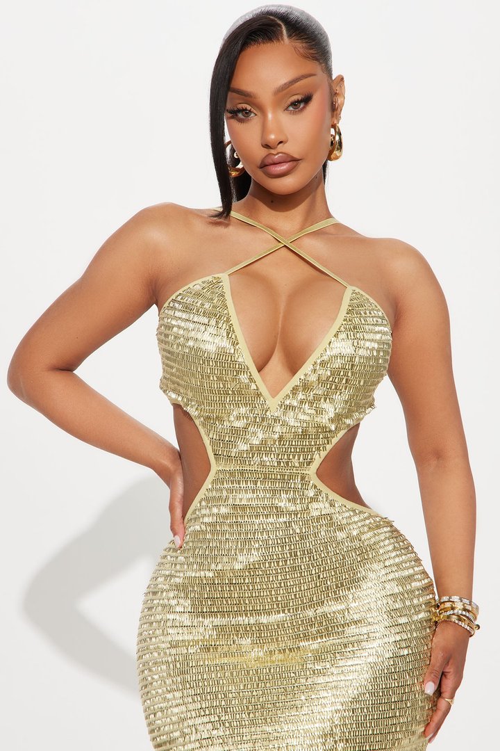 Glittering Dreams Embellished Maxi Dress - Gold