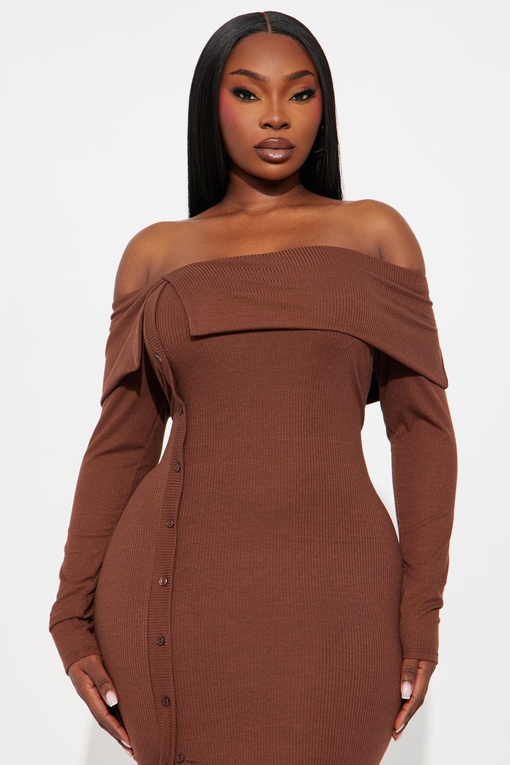 Leilani Off Shoulder Sweater Midi Dress - Chocolate