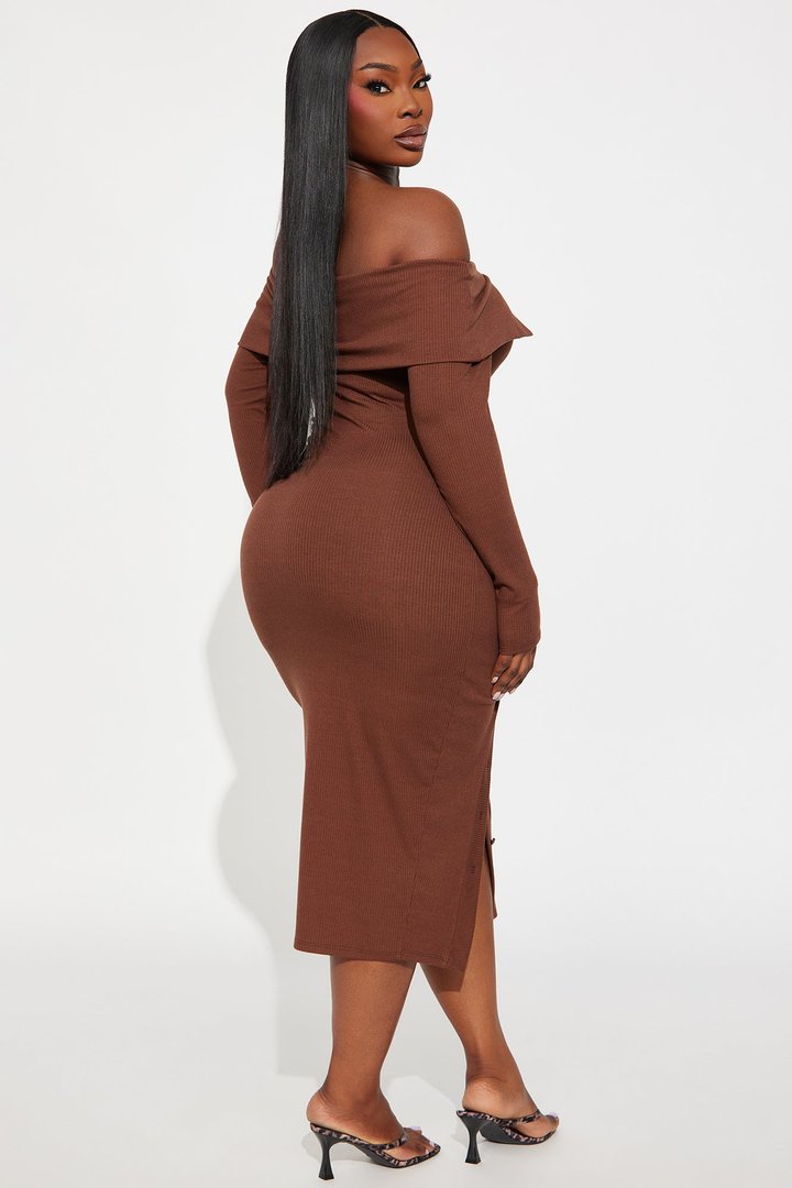 Leilani Off Shoulder Sweater Midi Dress - Chocolate