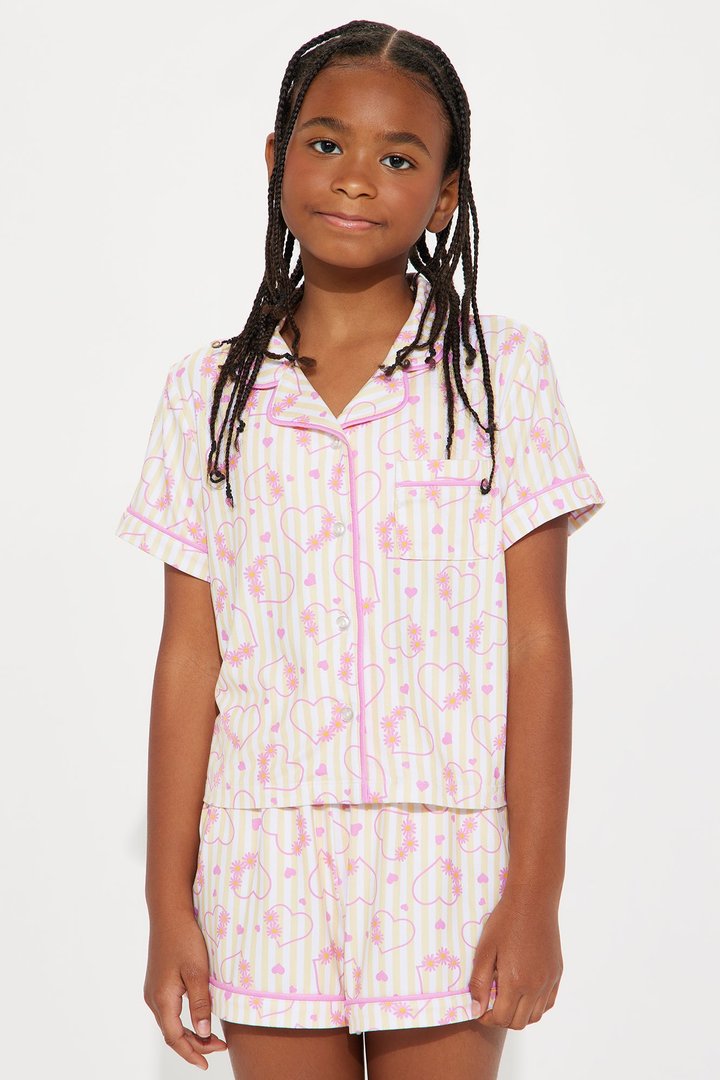Mini From The Heart Stripe Short Set - Yellow/combo