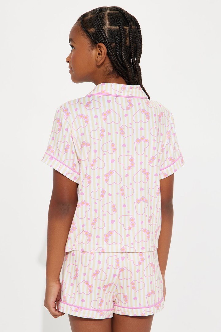 Mini From The Heart Stripe Short Set - Yellow/combo