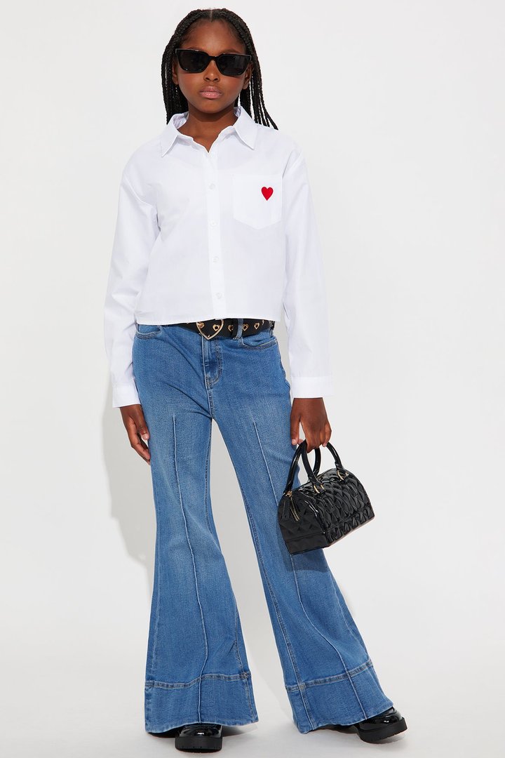 Mini I Heart You Poplin Shirt - White