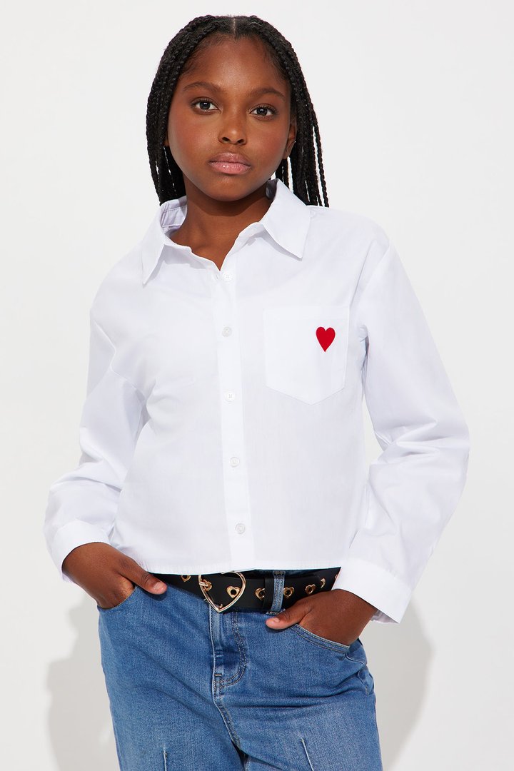 Mini I Heart You Poplin Shirt - White