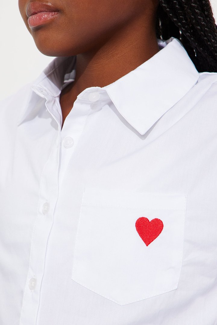 Mini I Heart You Poplin Shirt - White