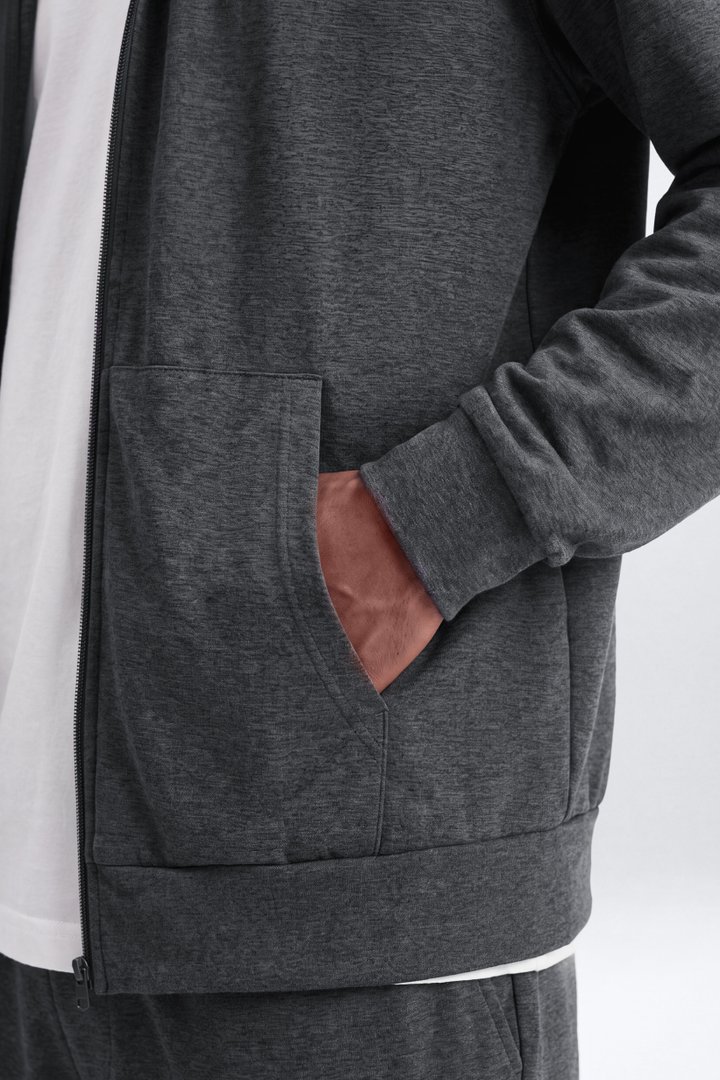 Tech Knit Full Zip Hooded Jacket - Carbon