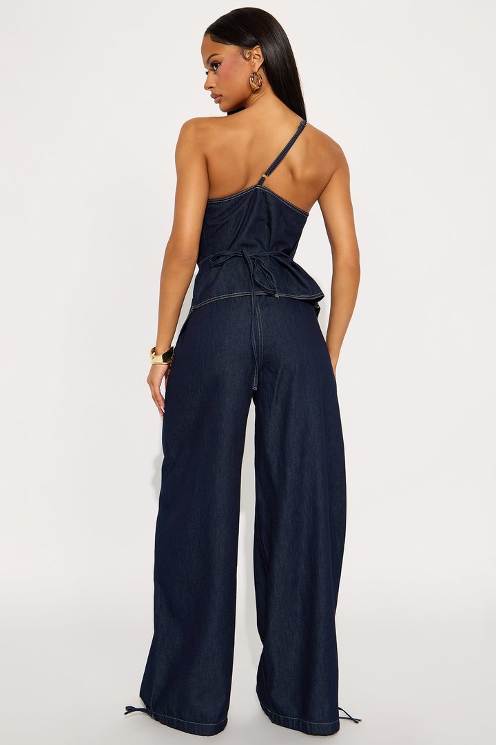 Jenni Dark Wash Wide Leg Pant Set - Dark Wash