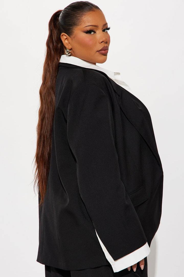 Put In Work Solid Oversized Blazer - Black/White