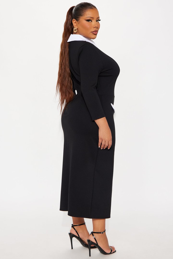 All Business 3/4 Sleeve Ponte Midi Dress - Black/White