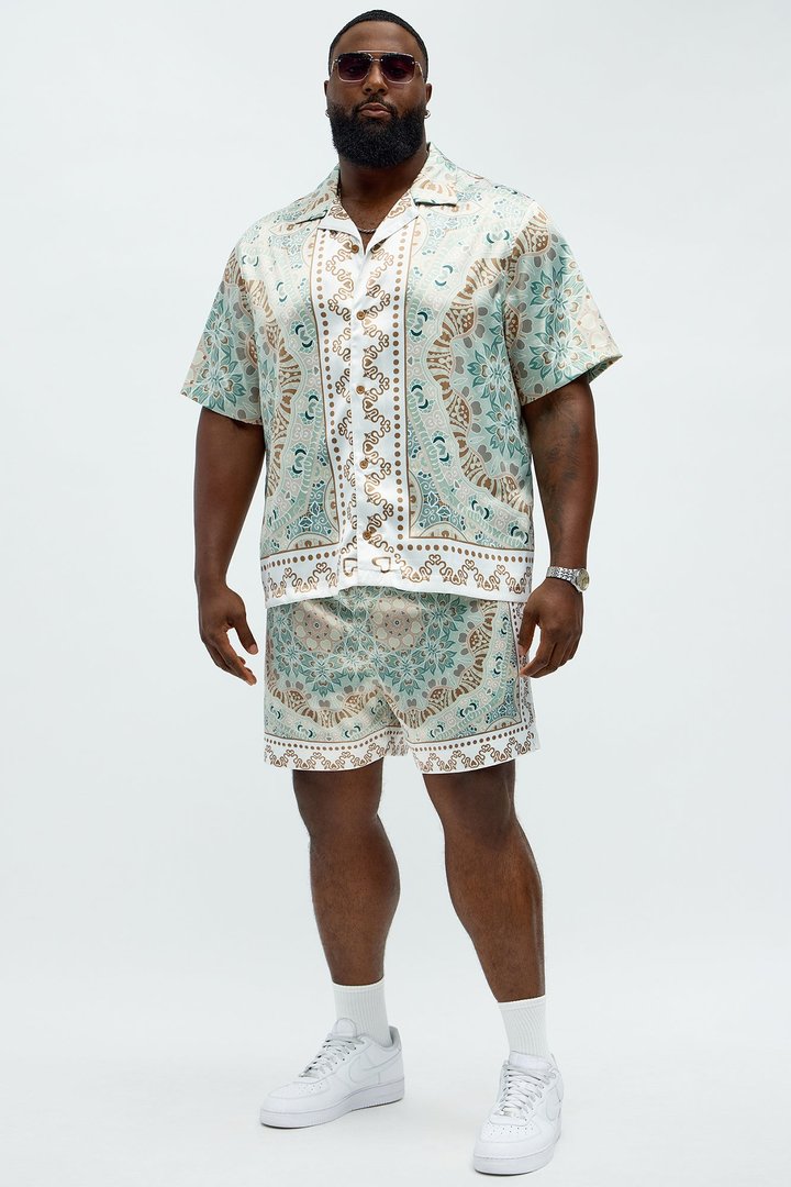 Green Love Button Up Shirt - Sage/combo