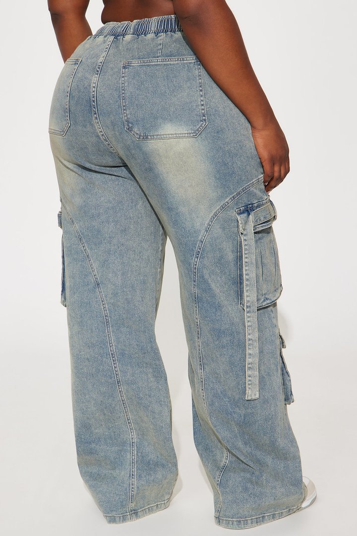 Met My Match Baggy Cargo Jeans - Vintage Wash