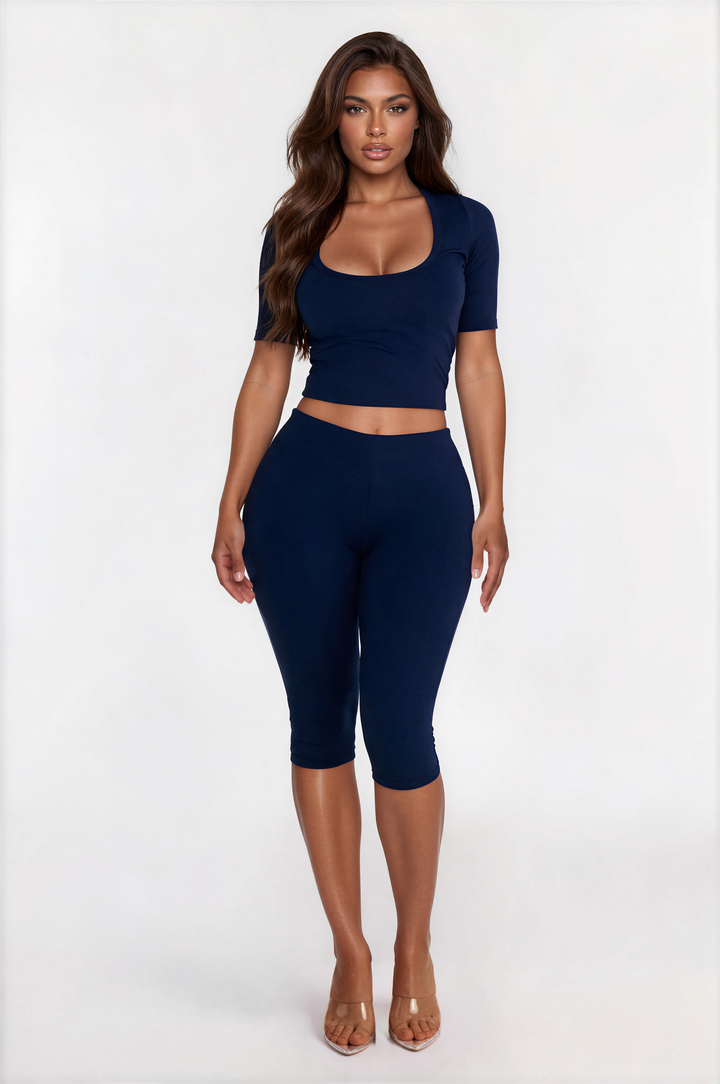 Quinn 3/4 Sleeve Scoop Neck Top - Navy