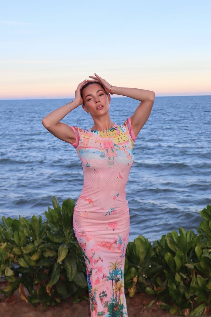 Puerto Rico Mesh Maxi Dress - Pink/combo