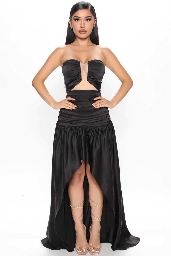 Adelia Satin Maxi Dress - Black