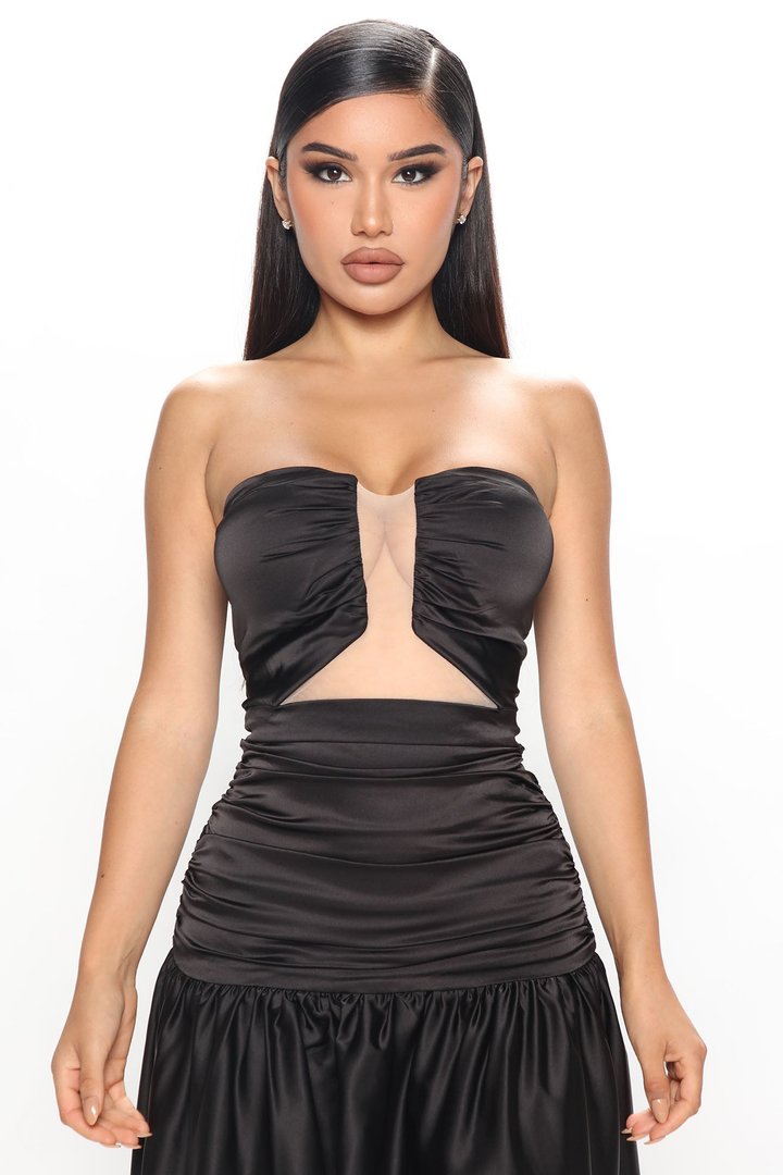 Adelia Satin Maxi Dress - Black