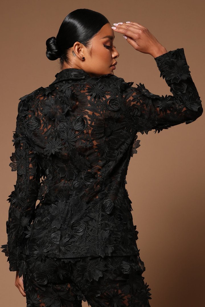 Denise Embroidered Blazer - Black