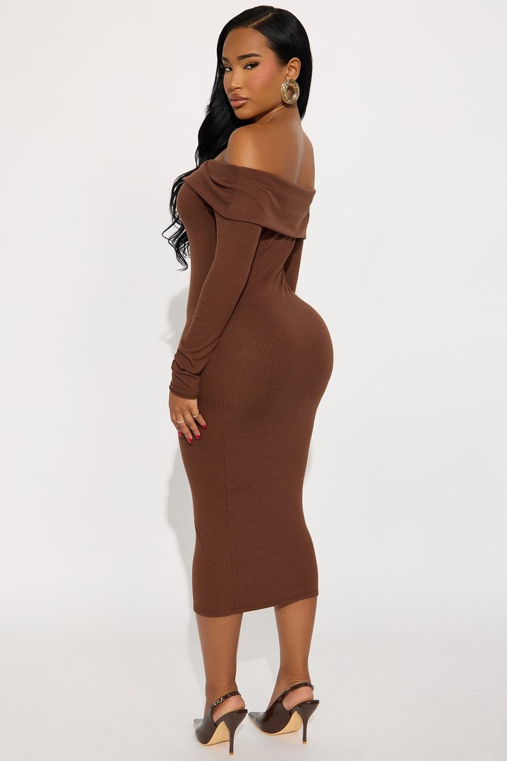 Leilani Off Shoulder Sweater Midi Dress - Chocolate