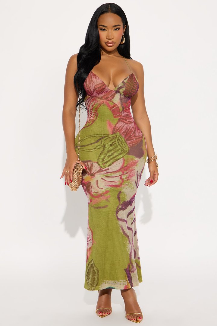 Mariposa Printed Mesh Dress - Green/combo