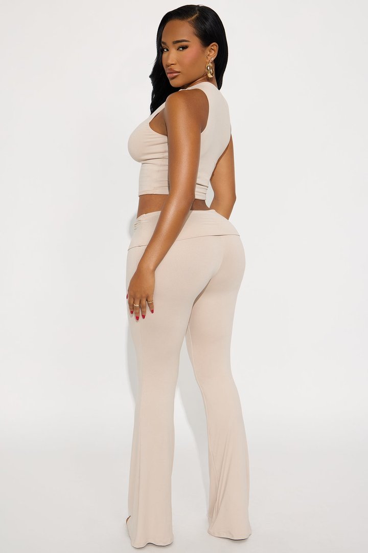 Day At A Time Double Lined Flare Pant Set - Taupe