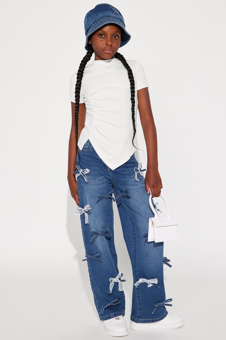 Mini Bowtiful Tinted Wide Leg Jeans - Dark Wash