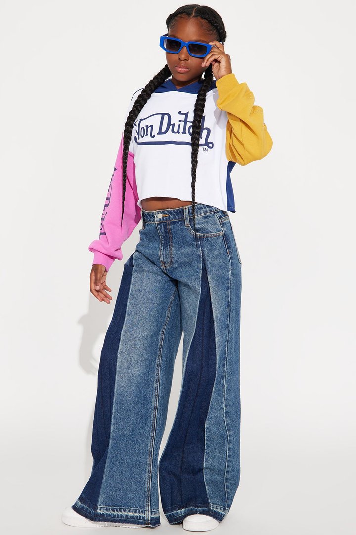 Mini Von Dutch Rhinestone Colorblock Cropped Hoodie - Multi Color