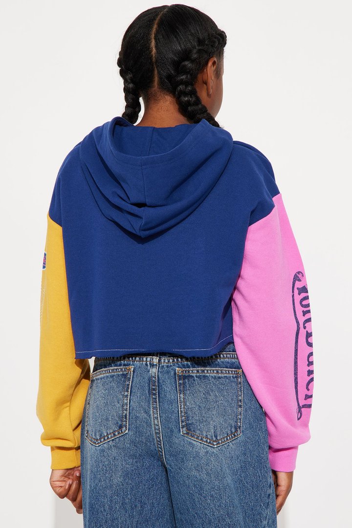 Mini Von Dutch Rhinestone Colorblock Cropped Hoodie - Multi Color