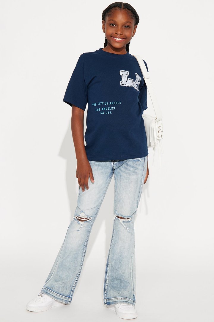 Mini Key Figure Ripped Stretch Flare Jeans - Medium Wash