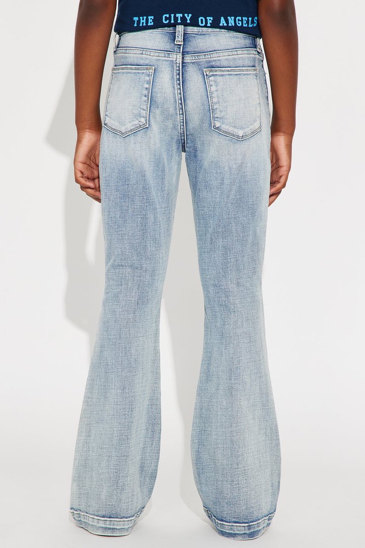 Mini Key Figure Ripped Stretch Flare Jeans - Medium Wash