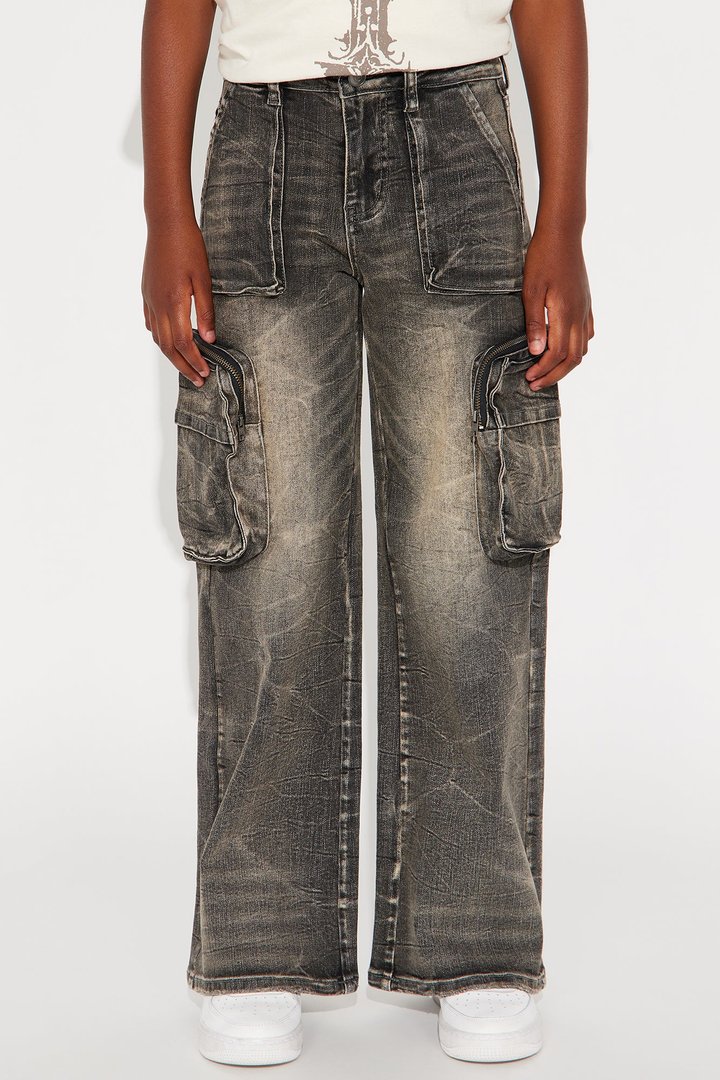 Mini Onto The Next Wide Leg Cargo Jeans - Black