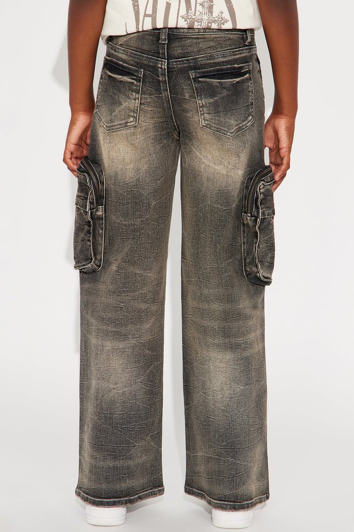 Mini Onto The Next Wide Leg Cargo Jeans - Black