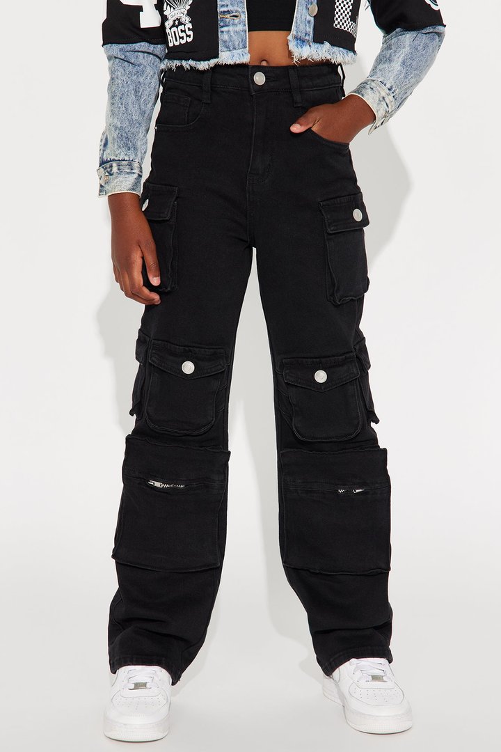 Mini Lily High Rise Cargo Jeans - Black