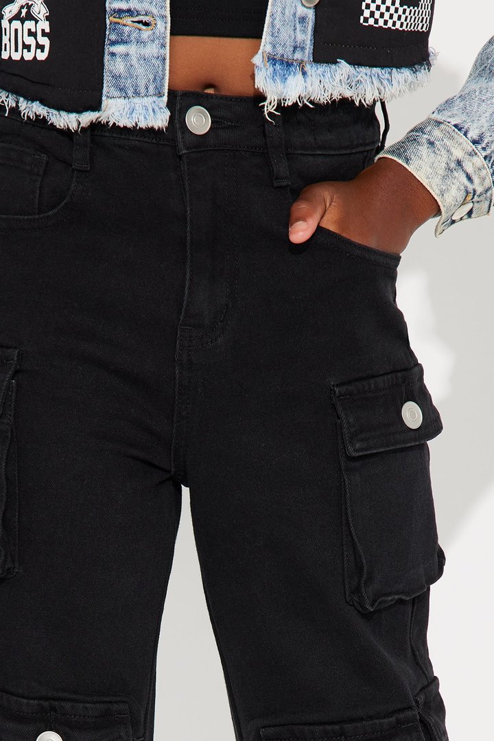 Mini Lily High Rise Cargo Jeans - Black