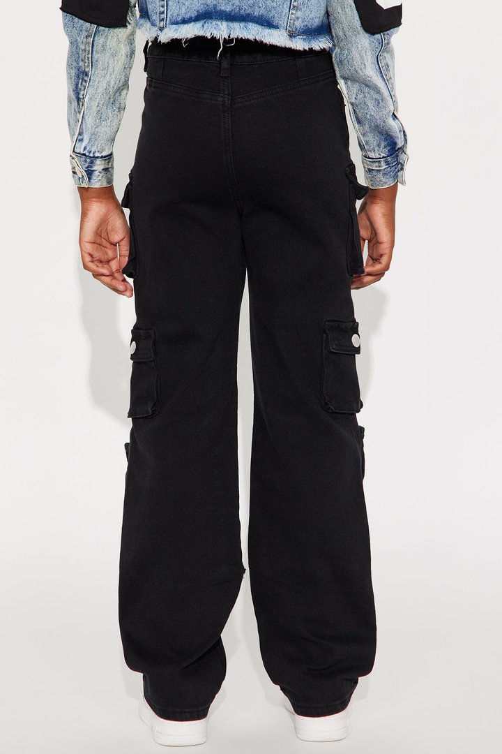 Mini Lily High Rise Cargo Jeans - Black