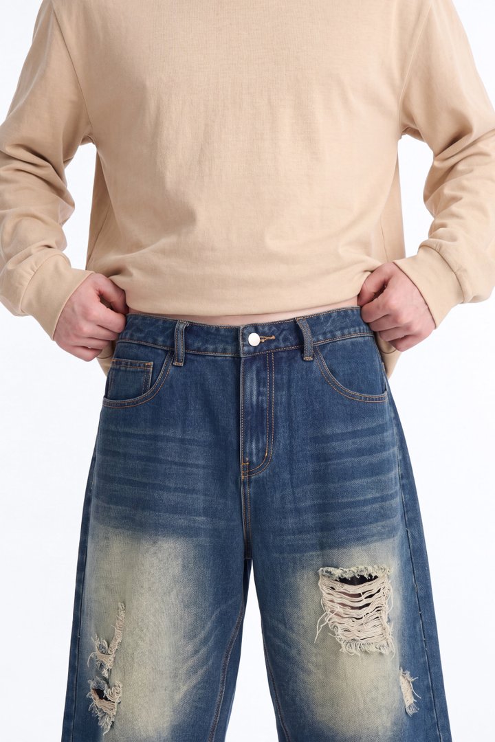 Destructed Apex Baggy Denim Short - Dark Wash
