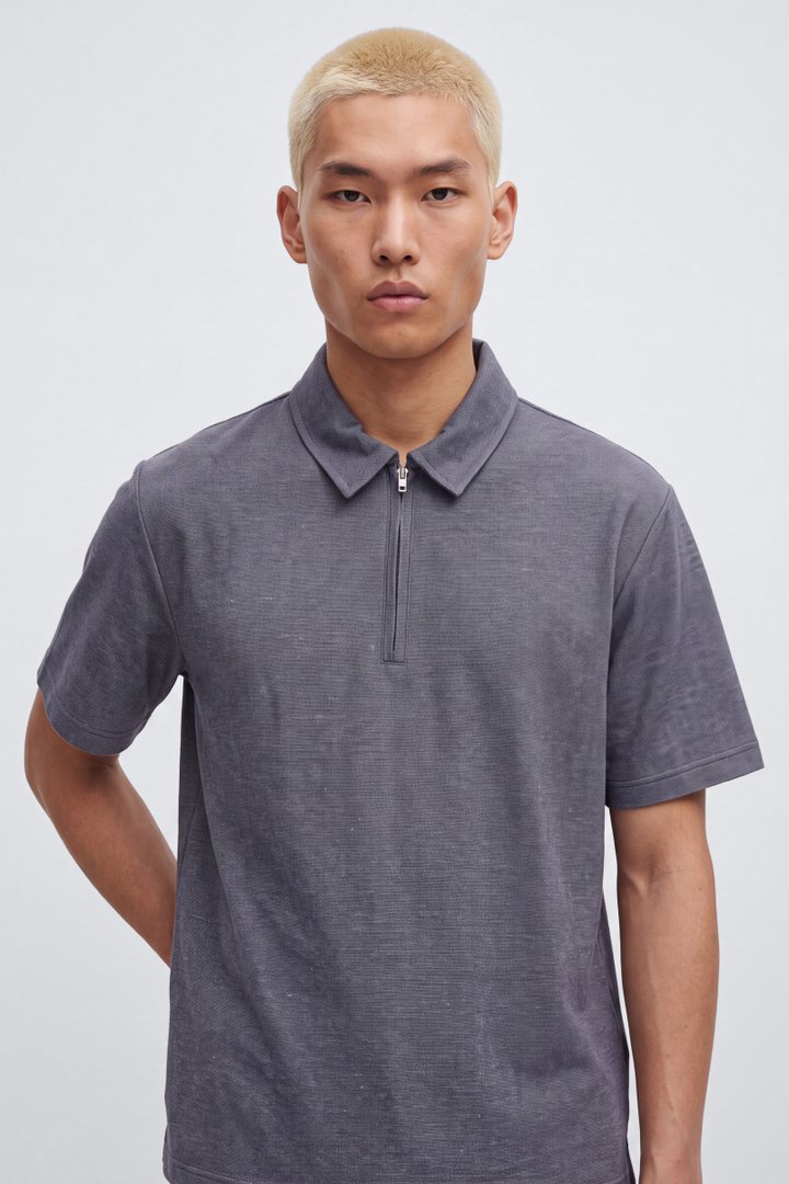 Laurel Linen Quarter Zip Polo - Navy/combo