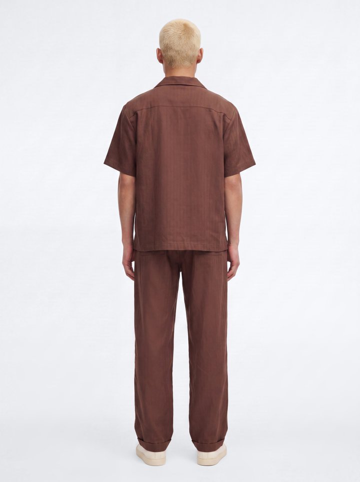 Linen Herringbone Relaxed Pant - Brown