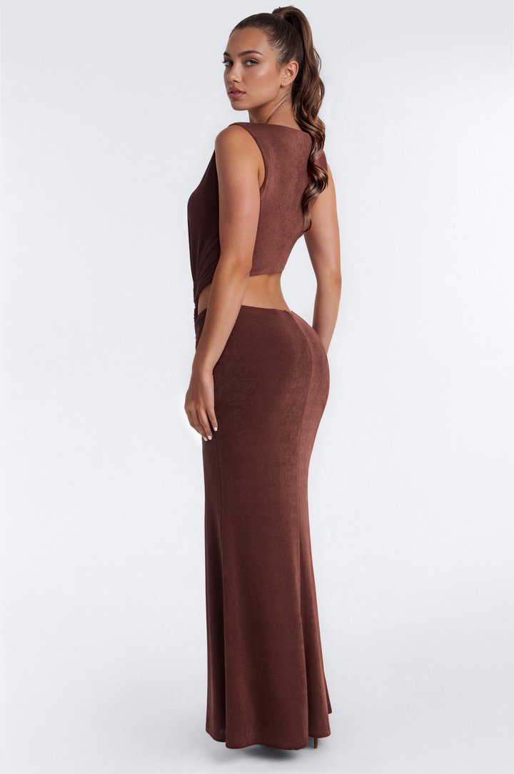 Sweet Trouble Cut Out Slinky Maxi Dress - Chocolate