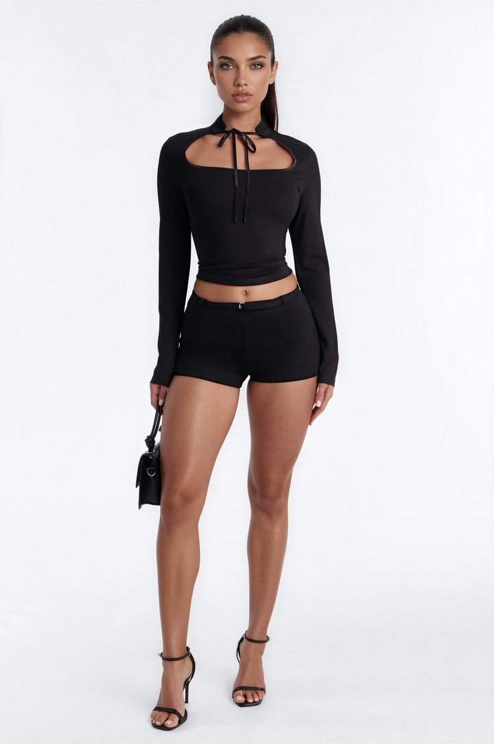 Rory Low Rise Ponte Belted Hot Short - Black