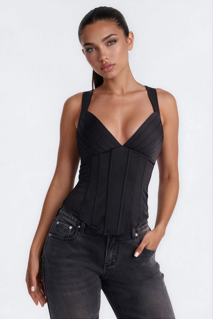 Envy Me Lace Up Satin Corset - Black