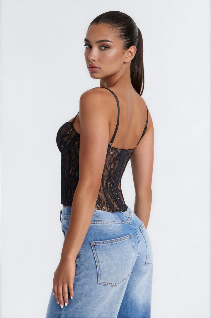 Marina Lace Corset Top - Black