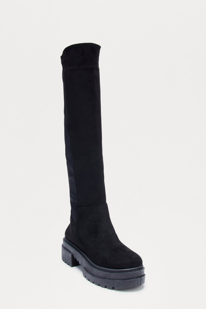 Riverside Faux Leather Knee High Boots - Black