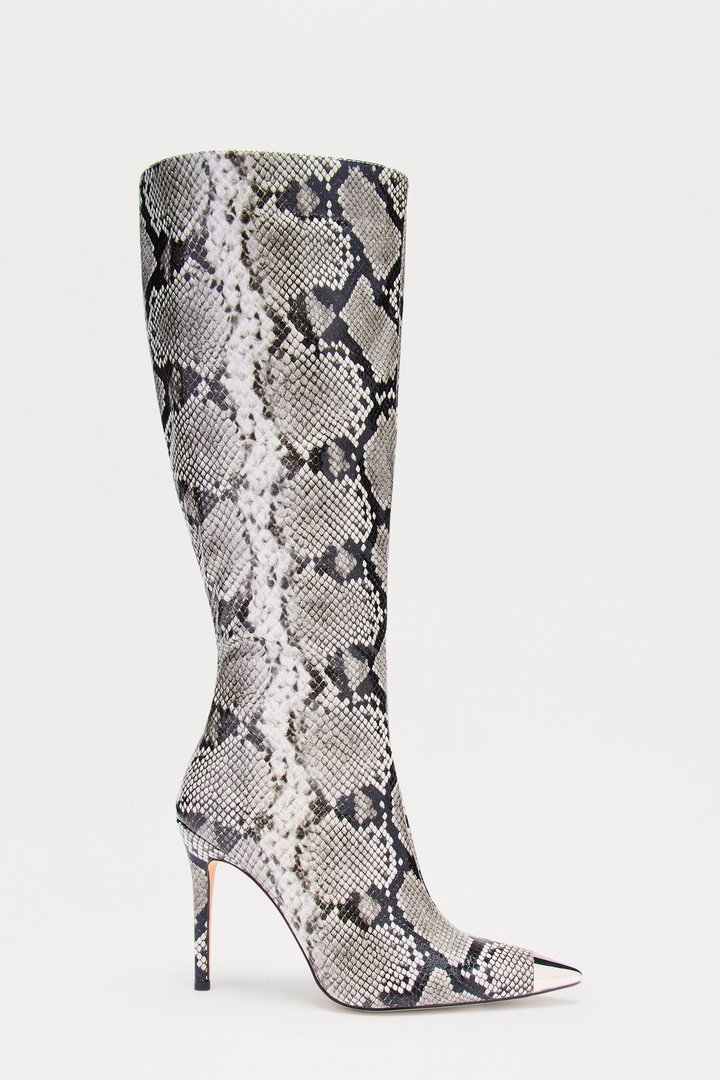 Siren Stiletto Knee High Boots - Grey/combo