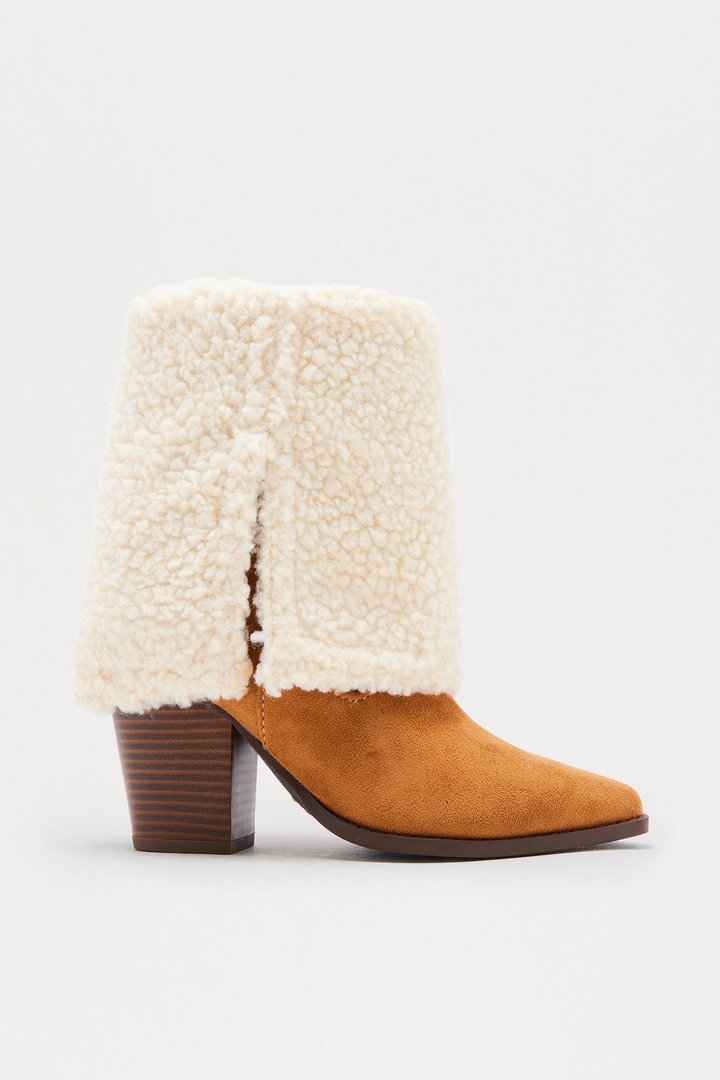 Stormy Sherpa Overlay Booties - Beige