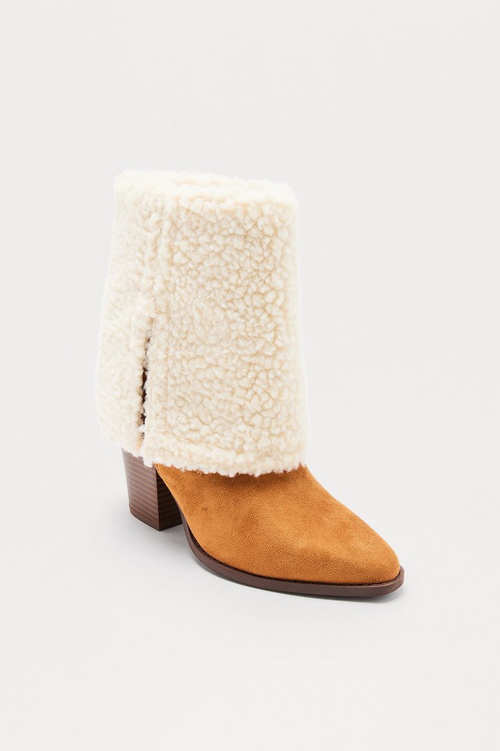 Stormy Sherpa Overlay Booties - Beige