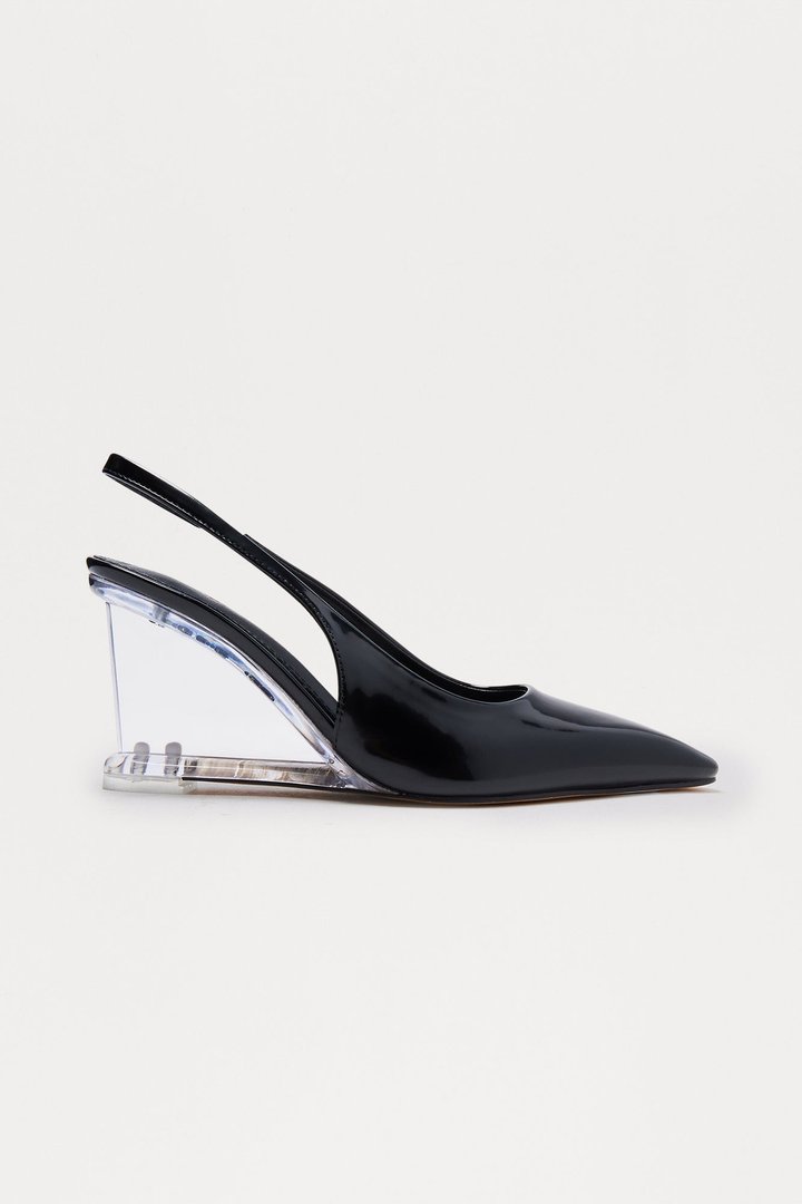 Muse Slingback Clear Wedges - Black