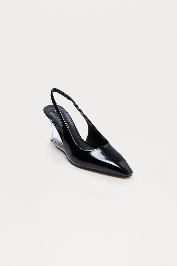 Muse Slingback Clear Wedges - Black